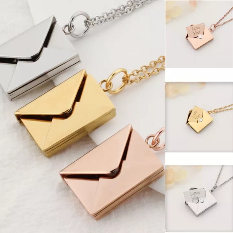 Personalized Envelope Locket Pendant Necklace with Engraving Hidden Love Letter Secret Message Pendant Necklaces Gift Jewelry